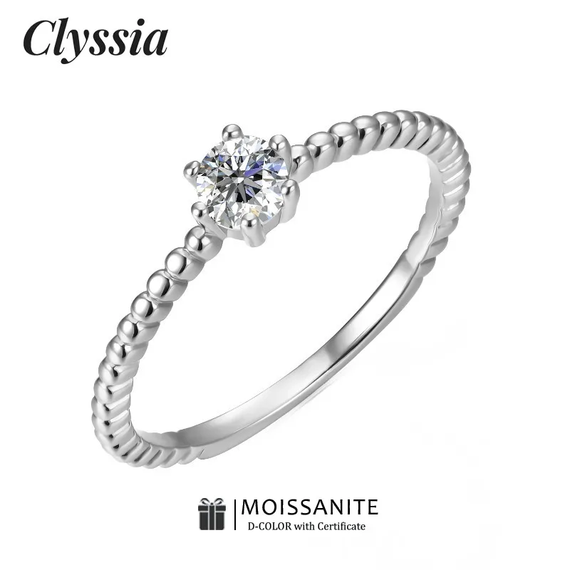 

CLYSSIA Genuine 925 Sterling Silver D VVS1 6 Claw Moissanite Jewelry Ring for Girls Elegant Party Birthday Gift with GRA 2025