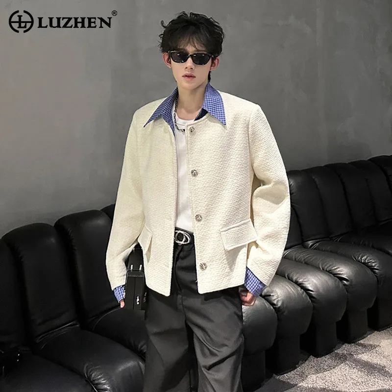 

LUZHEN Piece Stylish Original Two Plaid Print Splicing Fake Design Casual Jacket Men's 2025 Autumn Niche Handsome Clothes JY5774