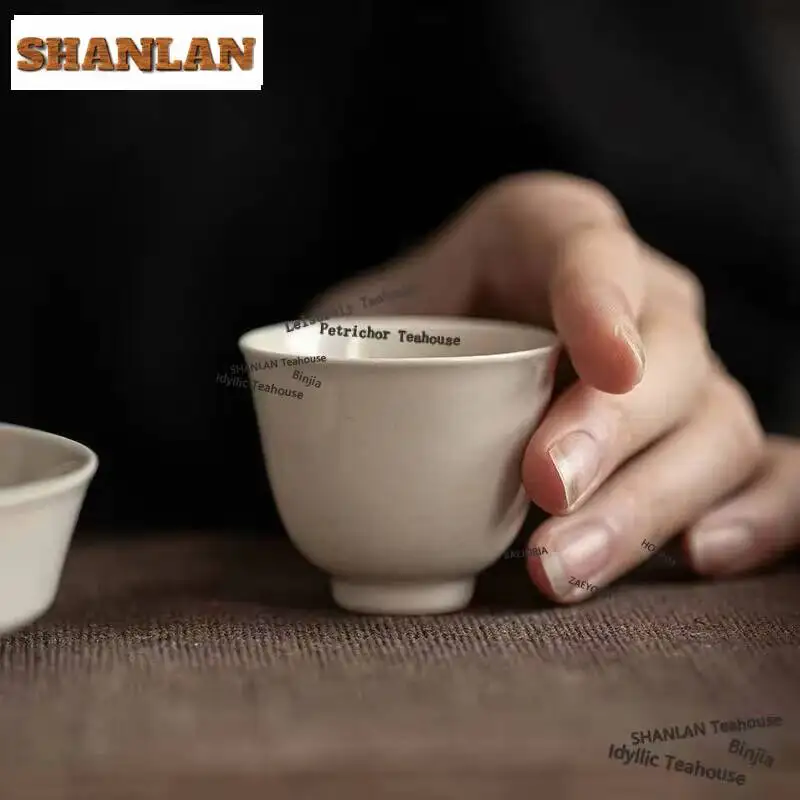 2pc/set Retro Grass Wood Gray Tea Cup Small Polygonal Master Cup Hexagonal Personal Meditation Cup Bowl Kung Fu Teaware 40ml