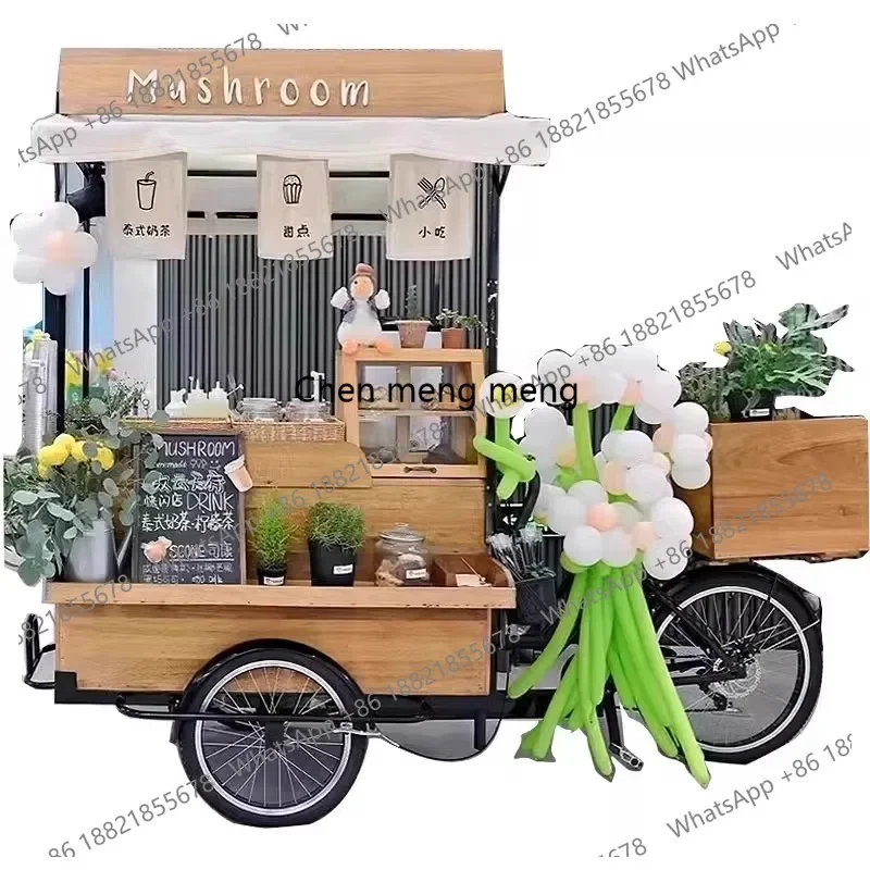 

American Retro Solid Wood Coffee Cart Mall Promotion Stall Night Market Scenic Spot Display Cart