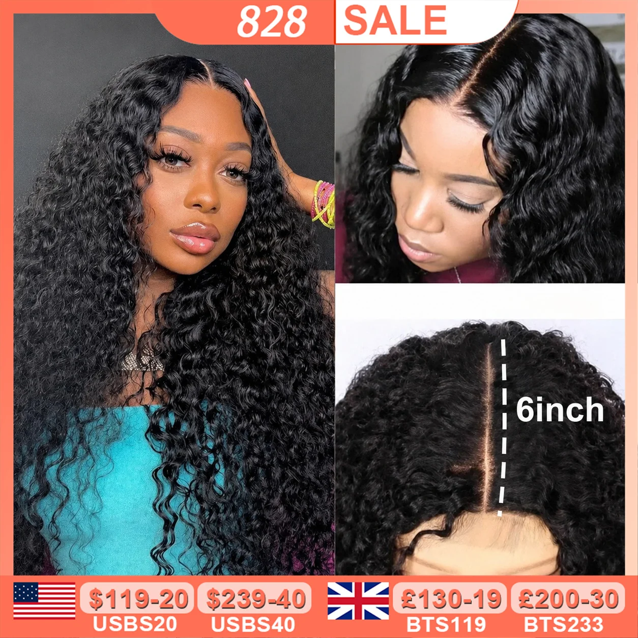 BEEOS Glueless 250% Skinlike 2x6 HD Lace Closure Wigs Preplucked Human Hair Water Wave HD Transparent Lace Wigs For Women