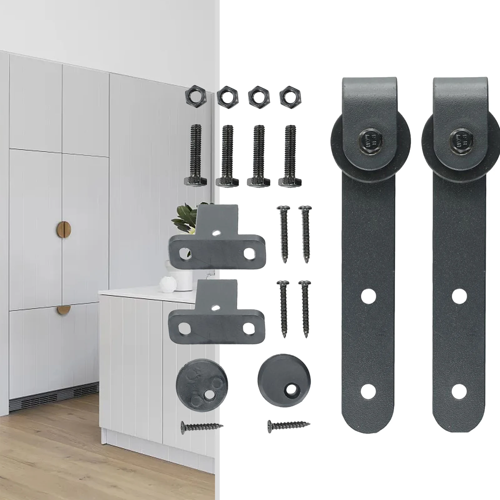 10Pc 0.63in-0.78in Carbon Steel Cabinet Russian Sliding Door Barn Hardware Kit Sliding Door Puerta Baffle Doorsporte Coulissante