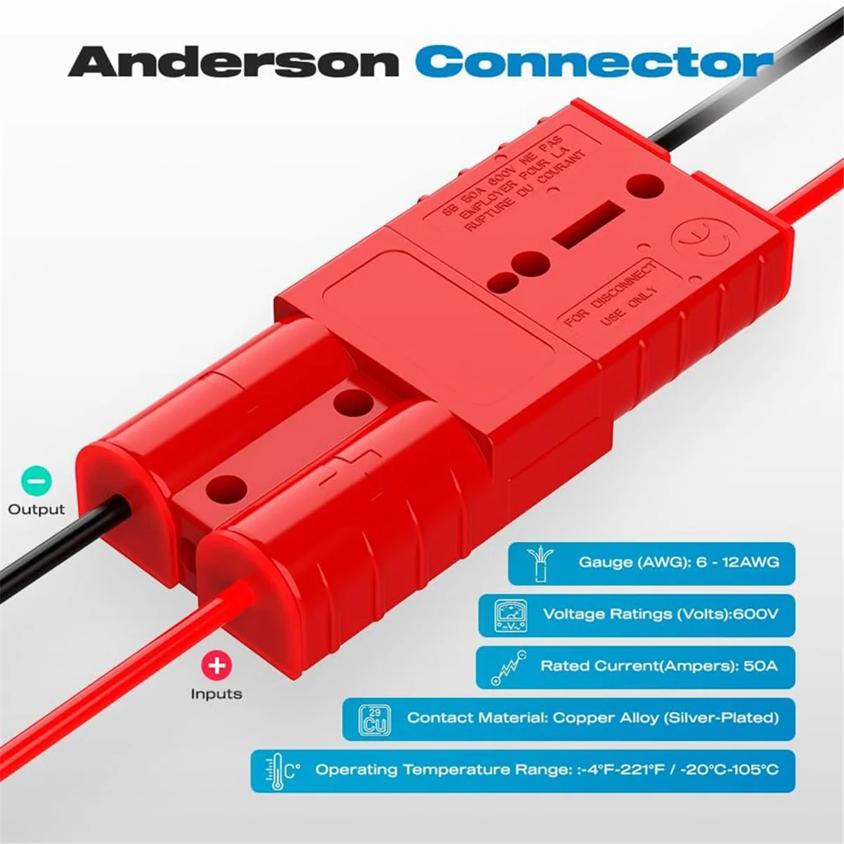 Anderson-connector, 50AMP 6-12 gauge batterij Quick Connect met stofplug 12V-36V Anderson Plug Disconnect