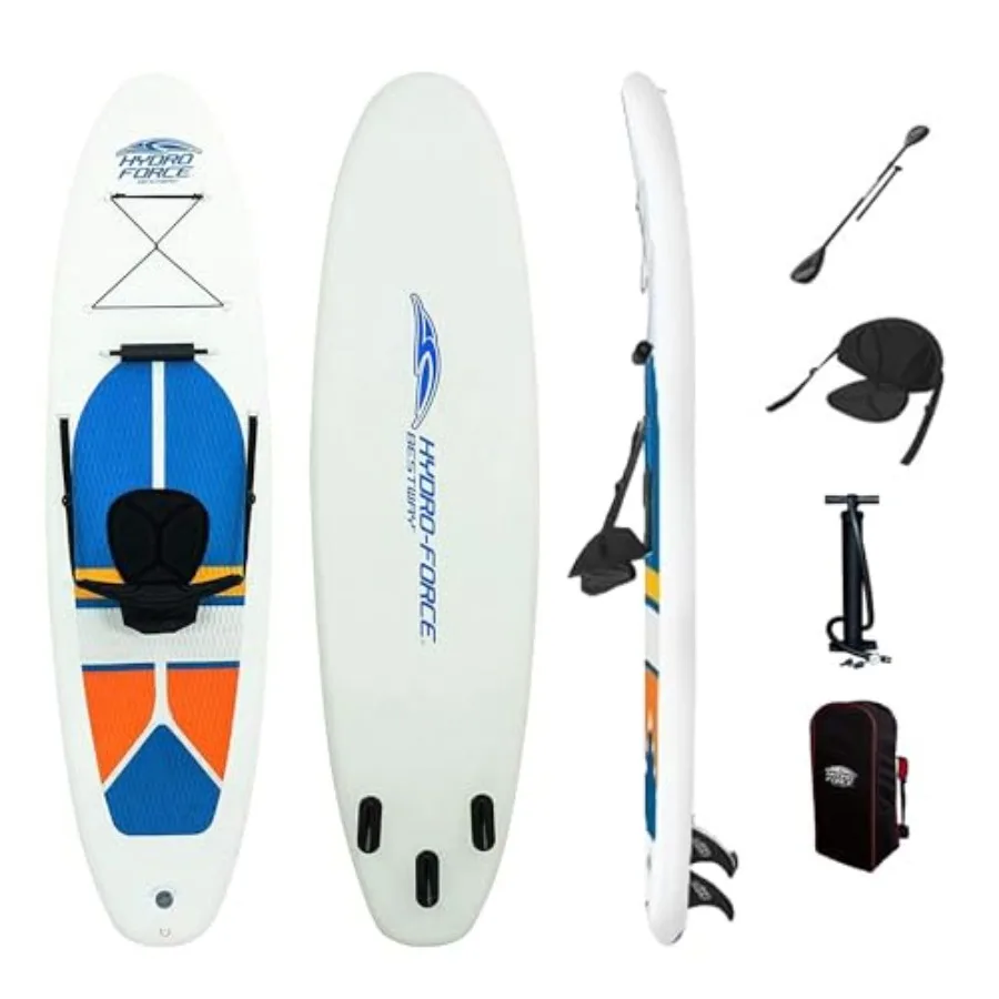 

Hydro-Force White Cap 10' Iatable Stand Up Paddle Board Kayak Water Set with Aluminum Oar, Hand Pump, and Travel Bag, White
