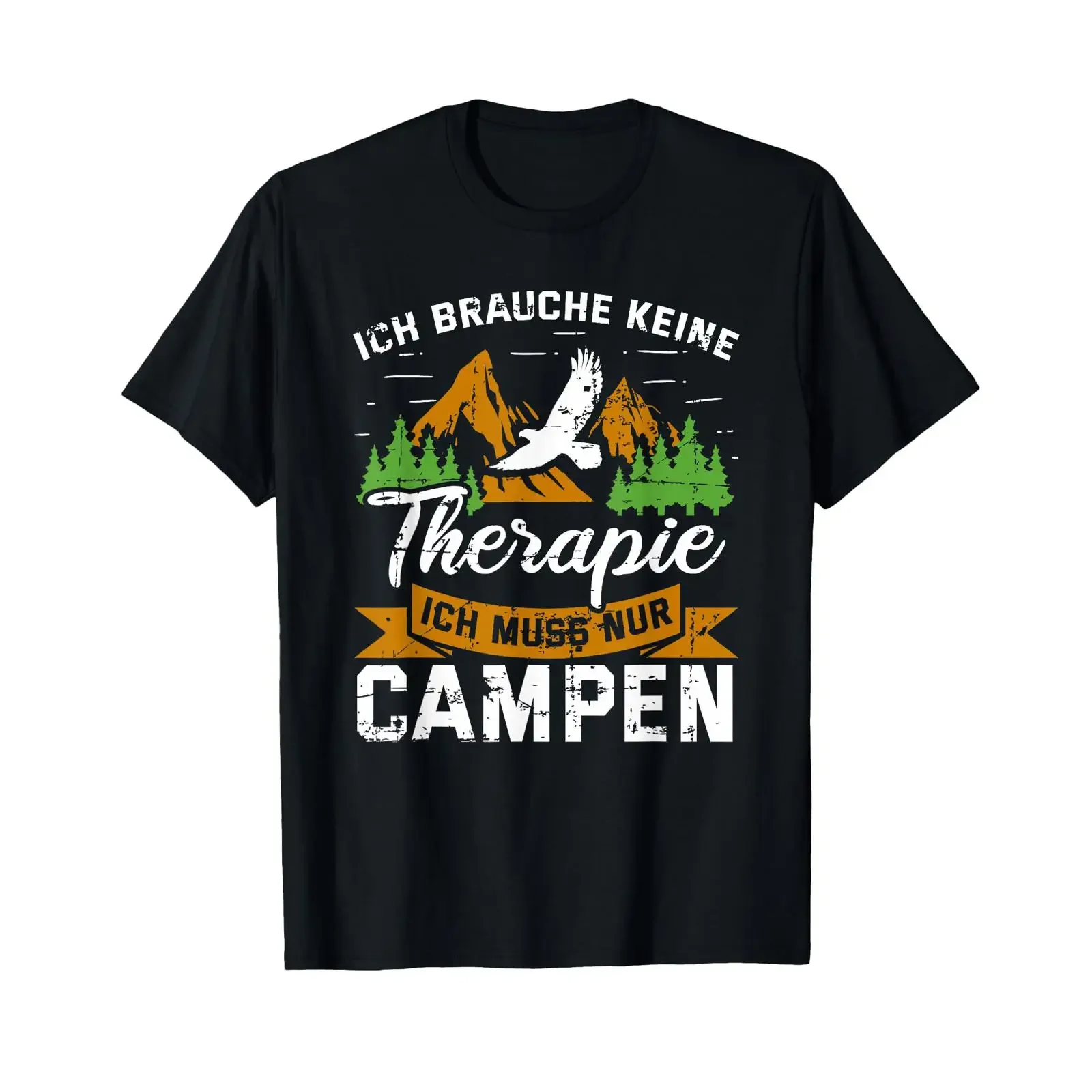 T Shirt for Camping Tent Mountain Hiking German Language not Guaranteed Therapy vintage Washed Slightly graphic Stylish