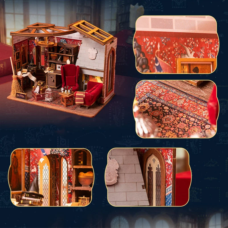 ชุดโมเดลไม้ DIY ขนาดเล็ก ห้องนั่งเล่นกริฟฟินดอร์ ตัวต่อ 3 มิติ บ้านตุ๊กตาพร้อมเฟอร์นิเจอร์และไฟ สำหรับเป็นของขวัญวันเกิดให้เพื่อน