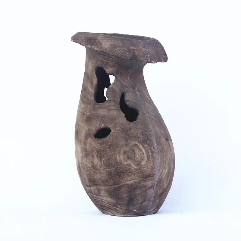Handmade Roasted Paulownia Wood Retro Vase Flower Pot Pastoral Warm Home Decor Craft Bucket for Homestay Interior Decoration