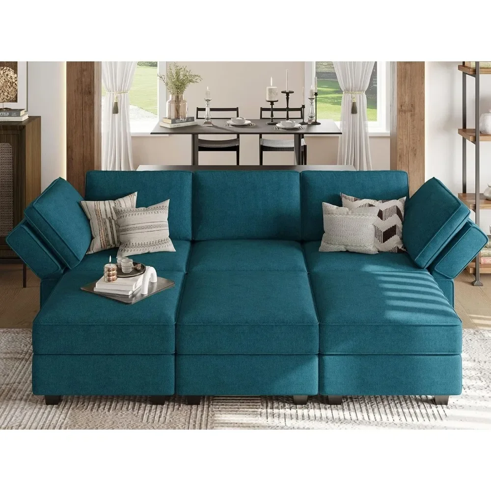 

Sleeper Sofa Modular Sofa Bed Modular Sectional Convertible Sectional Couch Bed Set with Reversible Chaise Peacock Blue