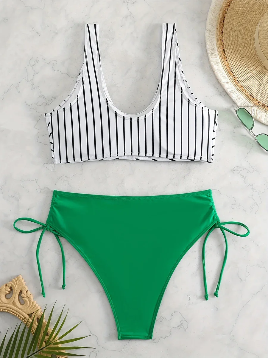 Cross Front Bikini Set 2024 Vrouwen Gestreept Badpak Gedrukt Badmode Vrouwelijke Zwemmers Badpak Zomer Beachwear
