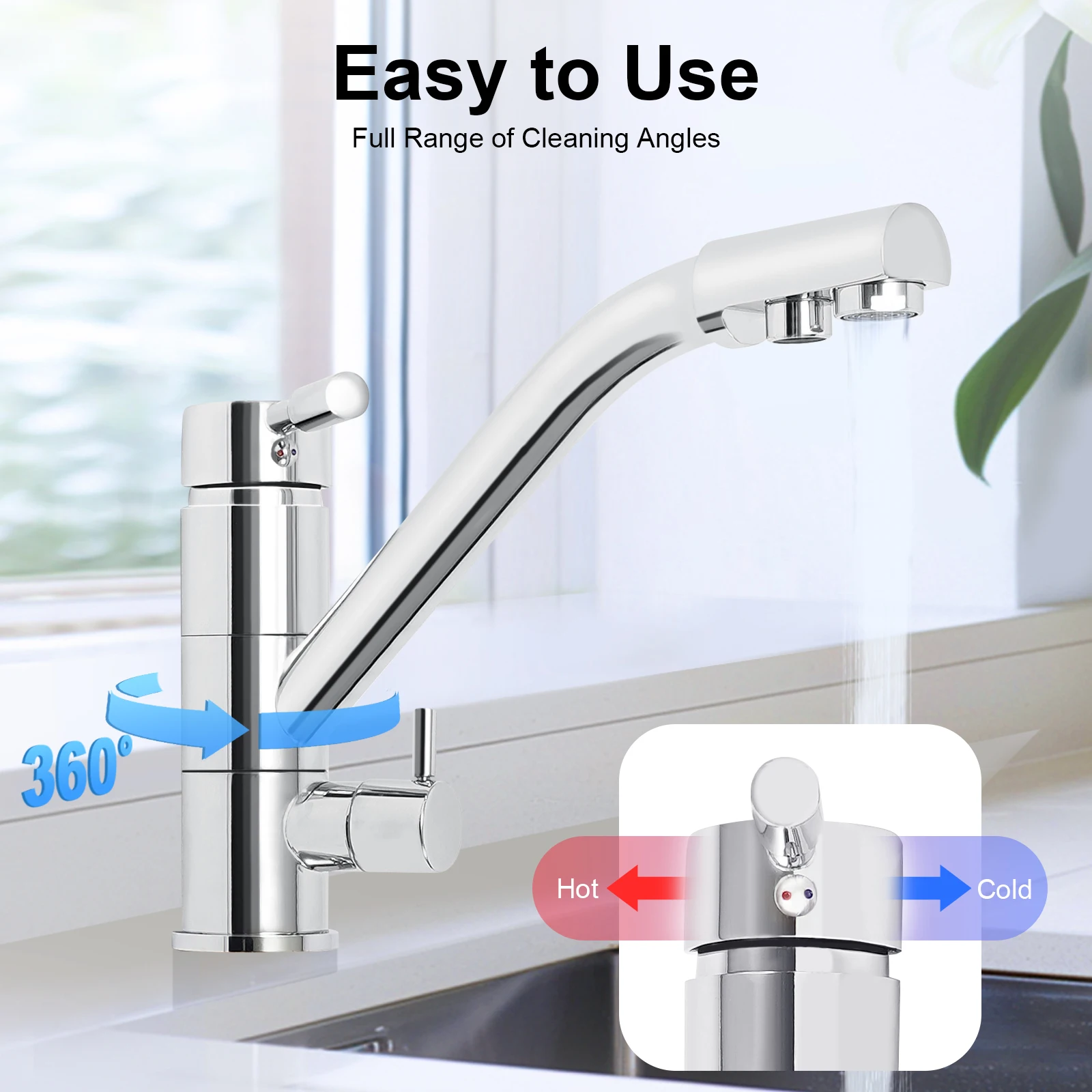 3-In-1 Faucet Easy to Install Rust-Resistant Basin Faucets with Round Edge for Home/Kitchens/Bathrooms