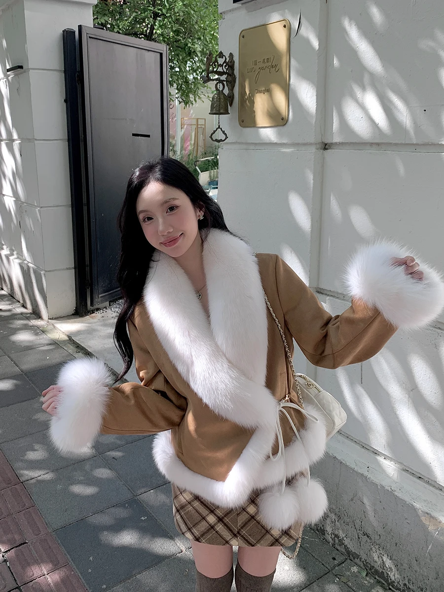 

UPFURS Women's Fur Collar Suede Velvet Goose down Jaet ort Sle Winter New Arrival Comfortable Warm Pure Color Loose...