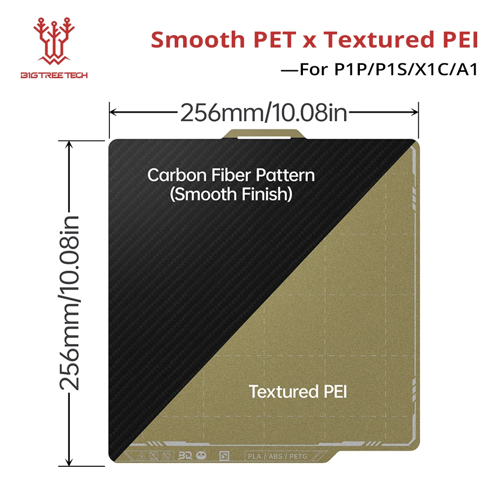 BIGTREETECH Panda Bouwplaat 256MM 180MM Dubbelzijdig Getextureerd & Glad PEI PET PEO voor Bambu Lab P1P P1S X1 A1 X2D 3D Printer
