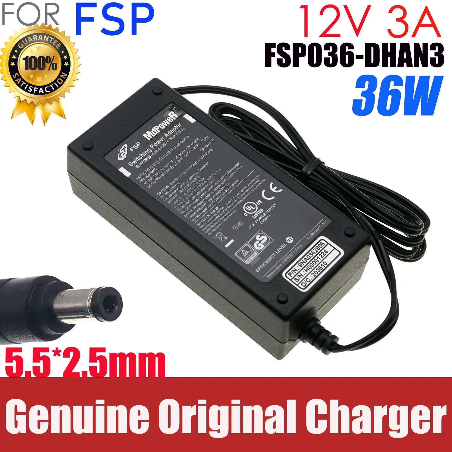 حقيقي FSP FSP036-DHAN3 12V 3A 5.5*2.5mm AC محول شاحن 36W امدادات الطاقة FSP036RHAN FSP036-RHAN2 FSP036-RAB FSP036-1AD101C #1