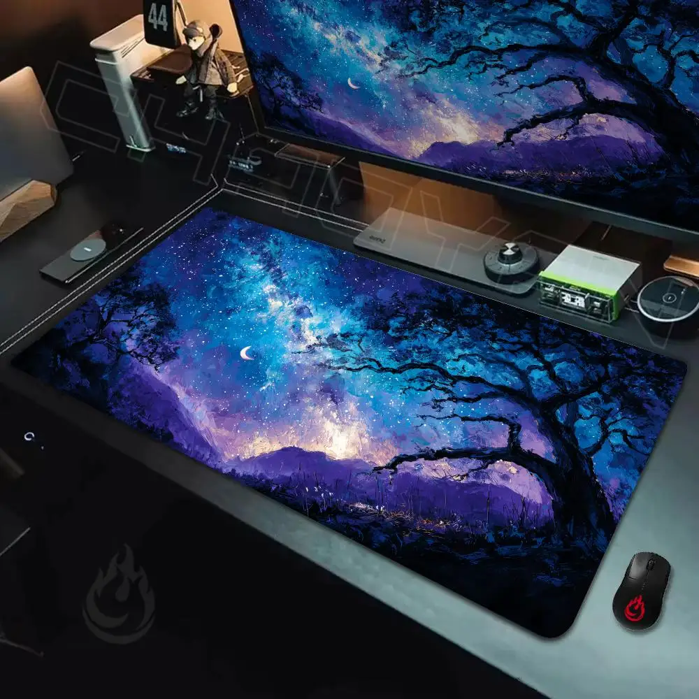 Fantasy Starry Moon Night large Mouse Pad Desk Mat Non-Slip Durable office mouse mat gaming mats with Stitched Edge HD printing