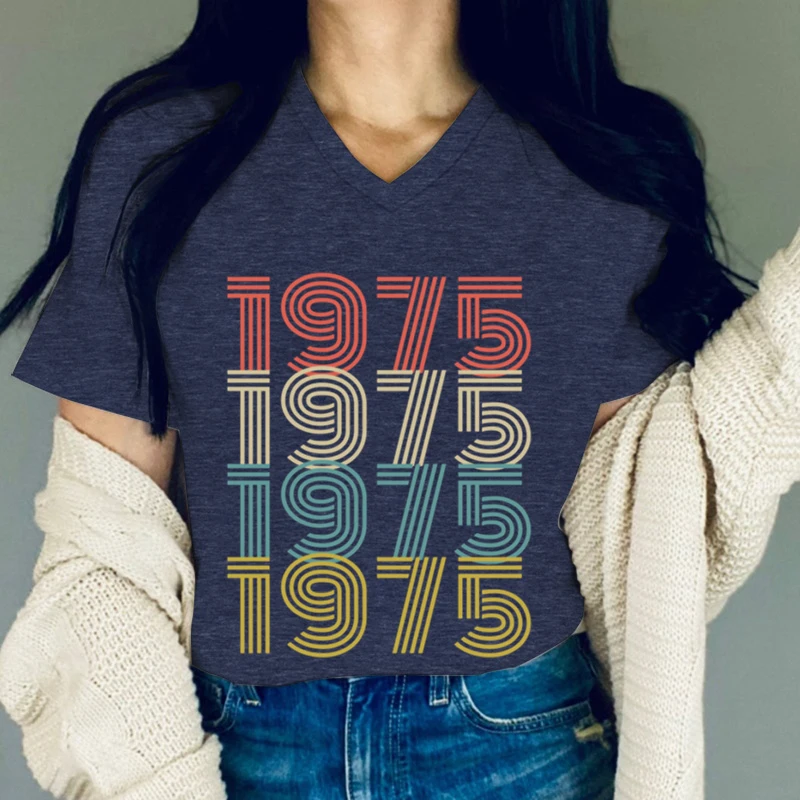 Woman T-shirts Born 1975 Birthday Gift Summer Womens Tops Tees Vintage 1975 Classic Graphic Retro T-shirt Women\'s Clothing Sales
