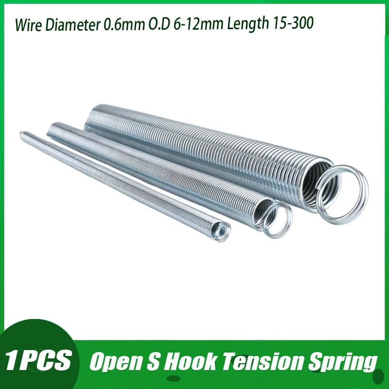

Stainless Steel Open S Hook Tension Spring Tensile Springs Galvanized Stretching Spring Wire Diameter 0.6mm O.D 6-12mm L 15-300