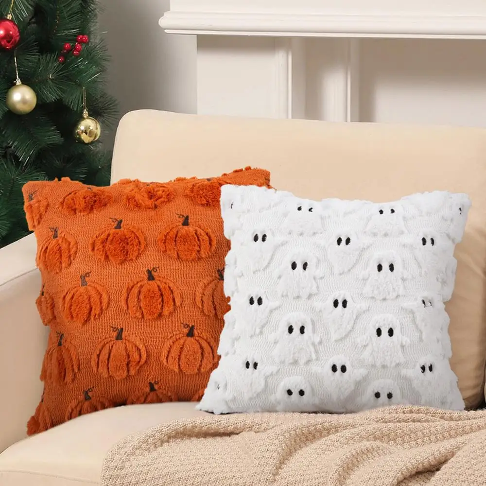 Autunno Halloween Fodera per cuscino 45x45 cm Autunno Zucca Fantasma Peluche Federa Copertura Decorazione natalizia Cuscino per soggiorno