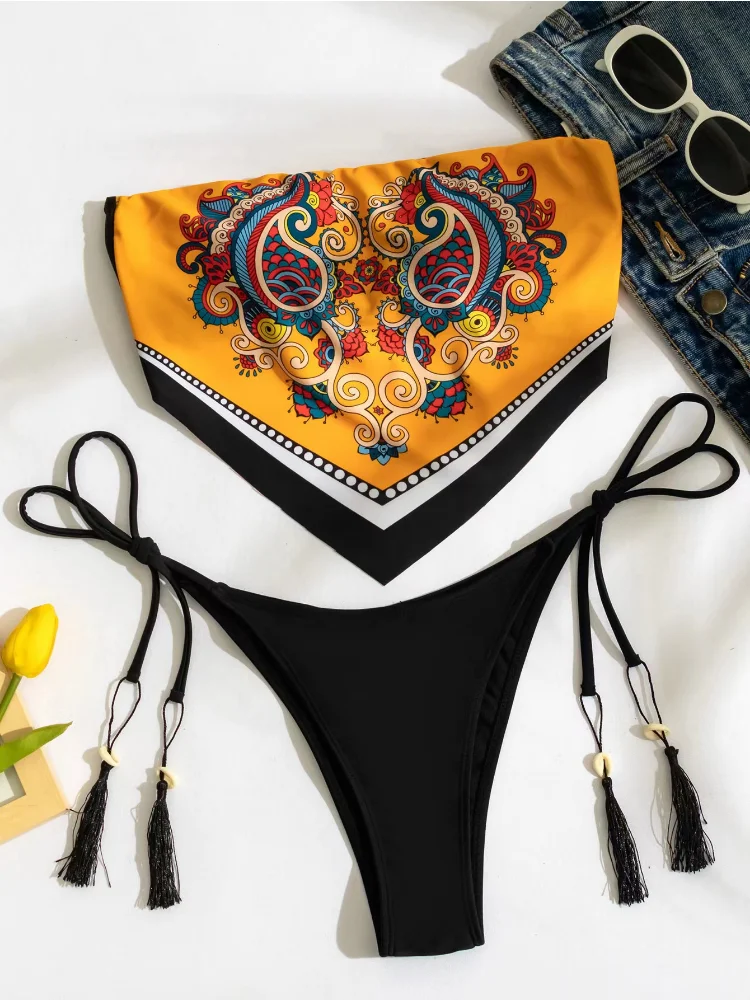 Bañador Sexy de banda de vientre en forma de corazón para mujer, Bikini triangular con tanga naranja, traje de baño dividido con Espalda