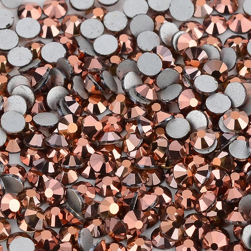 

SS3-SS30 Rose Gold Glass Flatback Rhinestones Glitter Round Silver Bottom Glue On Crystal Diamond for DIY Crafts Decoration