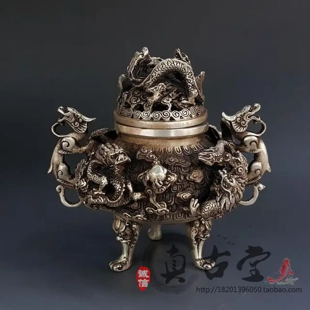 

Special Antique Bronze Brass Plated Silver Hollow Nine Dragon Stove Incense Burner Decoration Fragrant Sandalwood Incense Burner