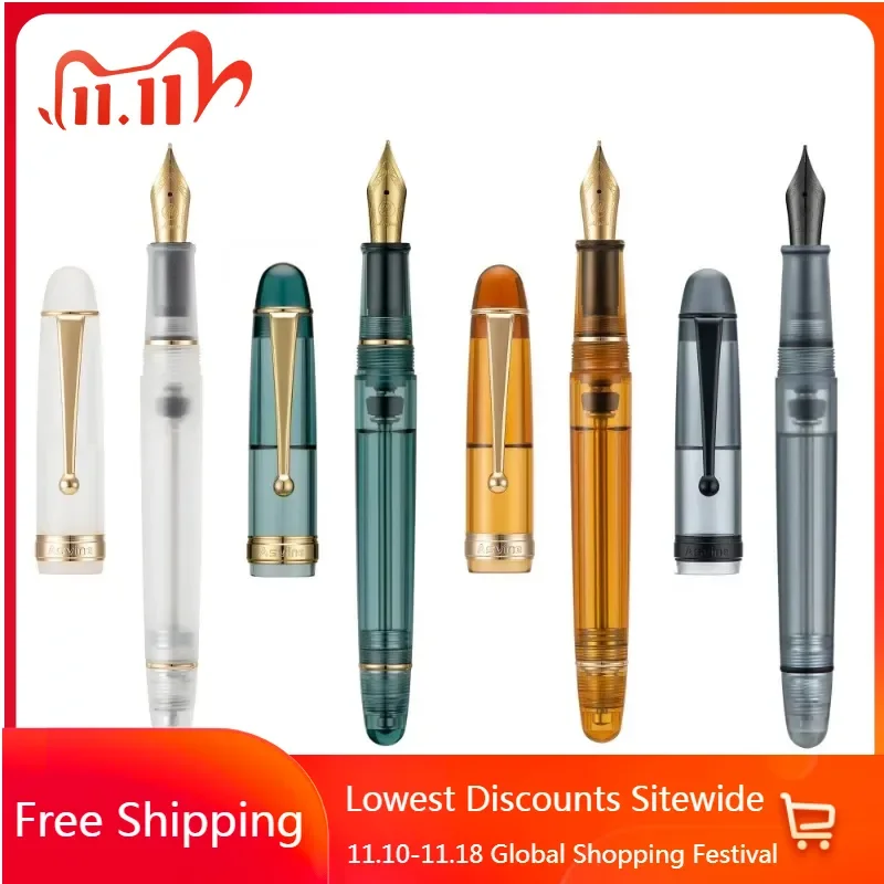 

New Asvine V126 Vacuum Filling White Fountain Pen Resin EF/F/M 0.38 0.5 0.7MM Nib Calligraphy Ink Pen Writing Back To School