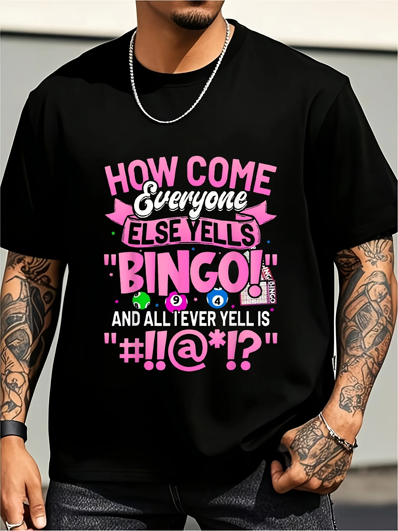 Fun Bingo Night T-Shirt “Why Do Everyone Else Shout'Bingo'?” Slogan with Bingo Ball and Caller Graphic, Soft and Breathable Unisex T-Shirt, Suitable for Both Men and Women () Large Size Retro Casual Round Neck Printed T-Shirt, Large Size Unisex