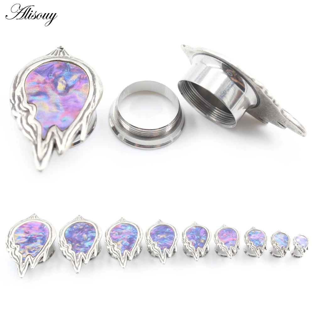 Alisouy 2PCS Túneles de acero inoxidable con rosca para oreja, expansores, calibradores y pendientes de joyería corporal