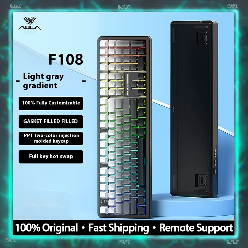 

AULA F108 Mechanical Keyboard BT 2.4G Wireless 1K Polling Rate 100% Layout Hot Swappable Customized Hifi Switch RGB Keyboard