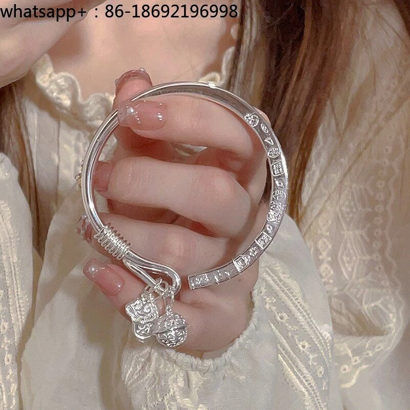 Ji Yan Bracelet Women's Sterling  9999 Foot Antique Palace Bell Chopsticks Bracelet Open Bracelet