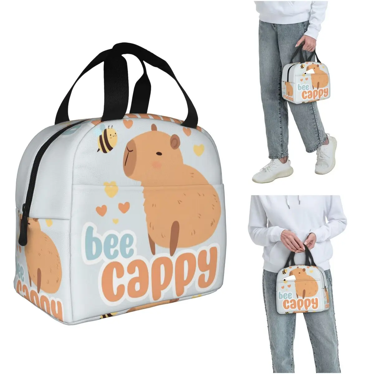 Bee And Capybara Bee Cappy Insulated Lunch Bag for Women Kids Portable Food Boxes Thermal Lunch Box Tote