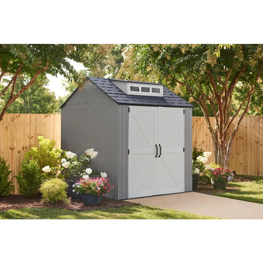 7 X 7 Ft Outdoor Storage Shed, Weather Resistant, for Home, Backyard, Garden Tools, Lawn Mower, Bike Storage, Resin Tool Shed