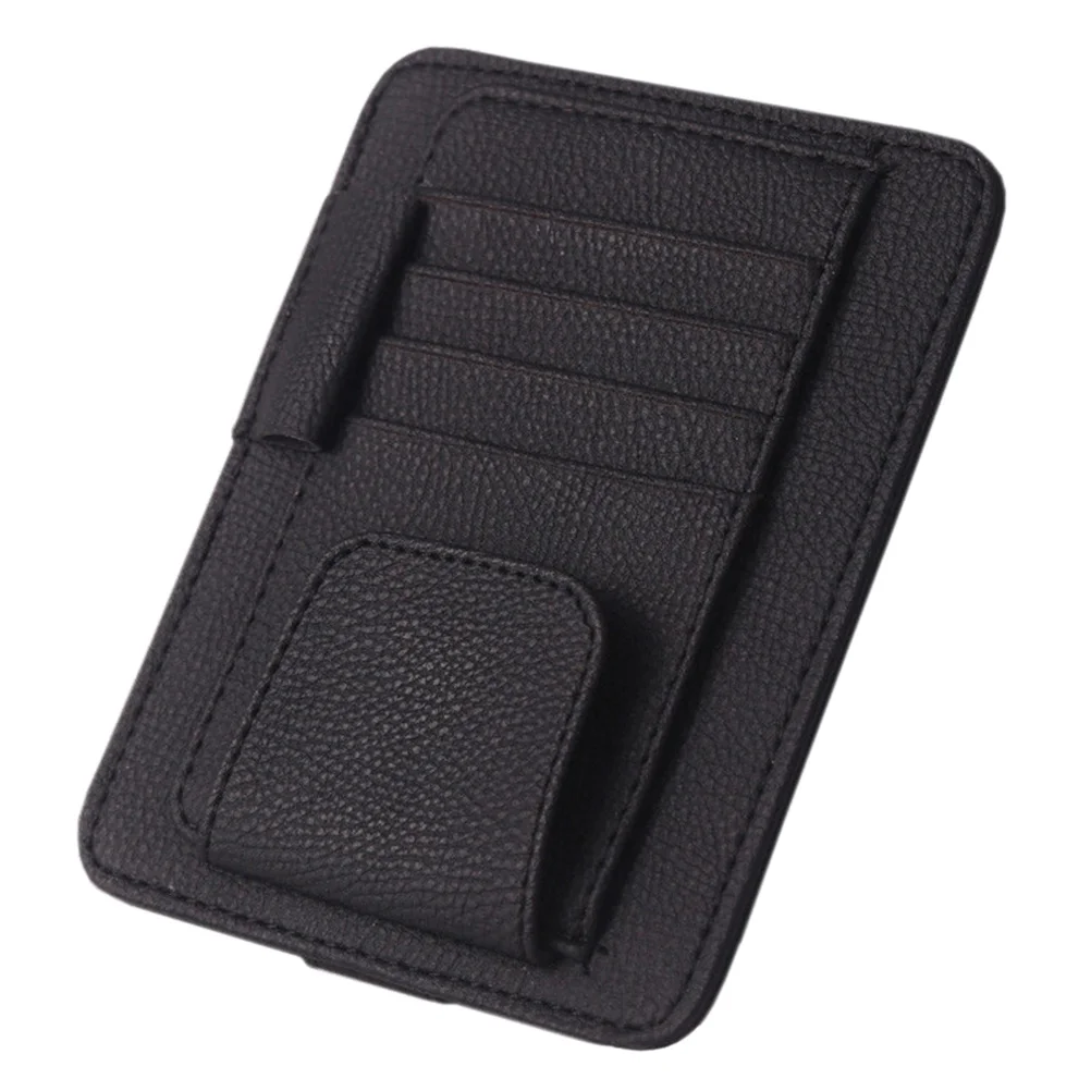 

Car Sun Visor Organizer Black PU Storage Sleeve Sunglasses Holder Wallet Clips Mount Universal Car Accessories Ticket
