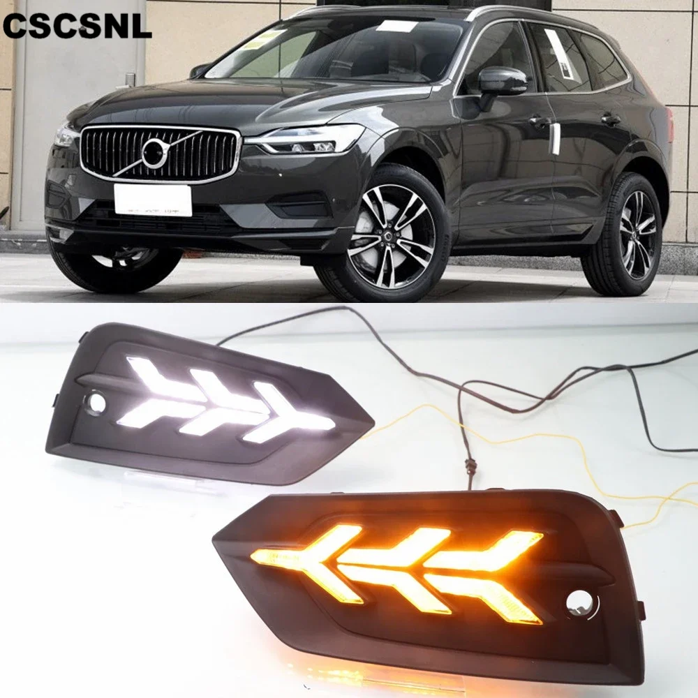 New！ 2PCS Car LED Daytime Running Light For Volvo XC60 2018 2019 2020 Flowing Turn Signal Function 12V DRL Fog Lamp cover