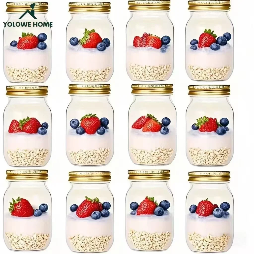 6 قطع، 12 قطعة، 500 مل/16 أونصة، جرة ميسون زجاجية، جرة تخزين زجاجية، حاوية تخزين المطبخ، حاوية جرة زجاجية محكمة الغلق، جرة مخلل، غطاء عادي، مناسبة لملابس السلطة والعسل والدش/هدية الزفاف