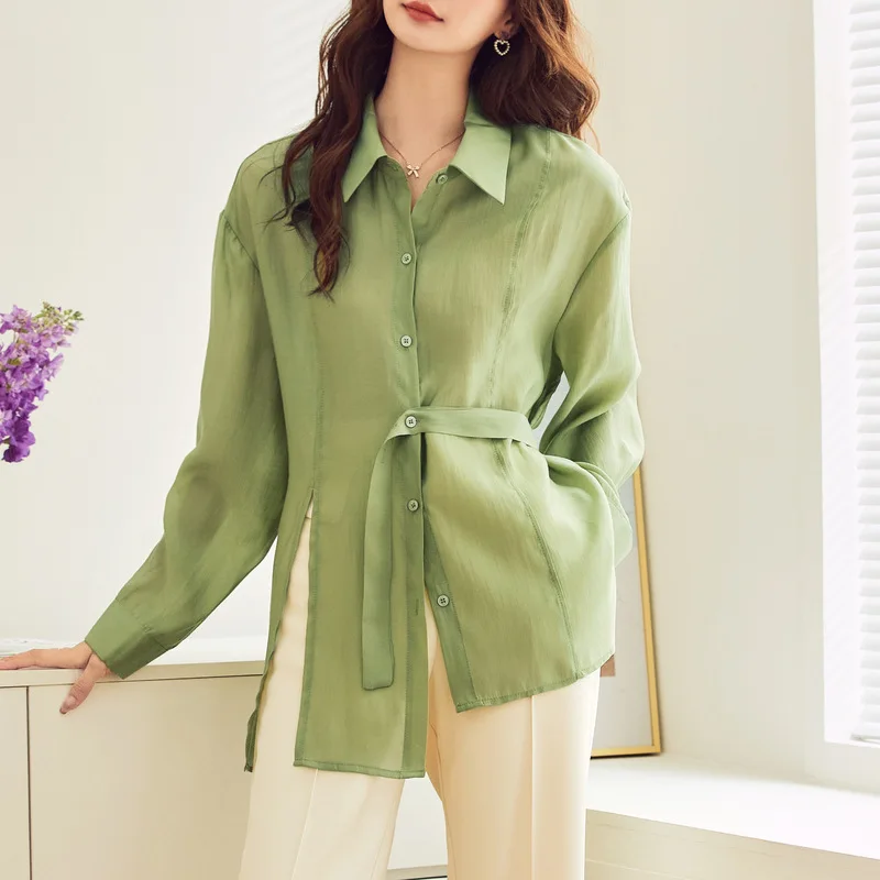 New Summer Women Silk Shirts Fashion Medium Long Women Blouse Shirts