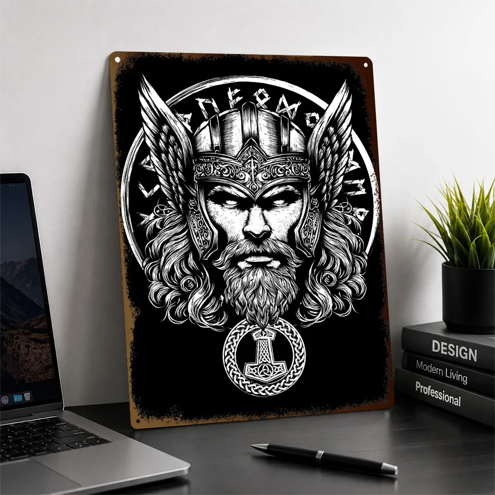 Thor Norse God Of Thunder Printed Poster Illustrated Wall Art For Gaming Room Customized Aluminum Metal Sign Housewarming Gift