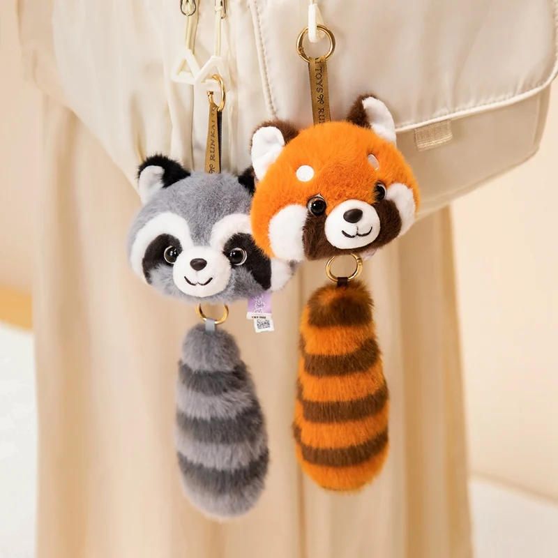 Cute Animal Tail Plush Keychain Raccoon Fox Monkey Red Panda Sloth Stuffed Doll Backpack Pendant Kawaii Couple Key Ring Gift