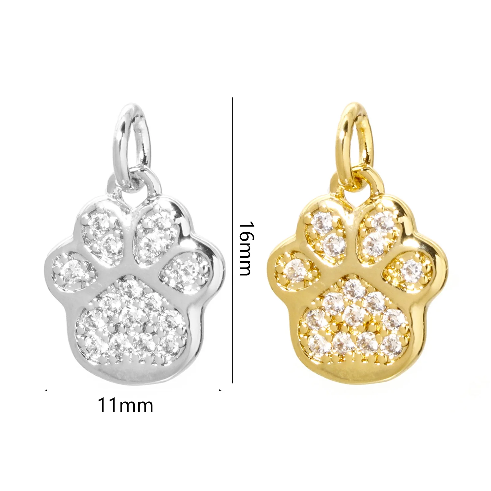 2 PCs Brass Dog Paw Claw Charms Multicolor Micro Pave Clear Cubic Zirconia Small Pendants for DIY Jewelry Necklace 16mm x 11mm