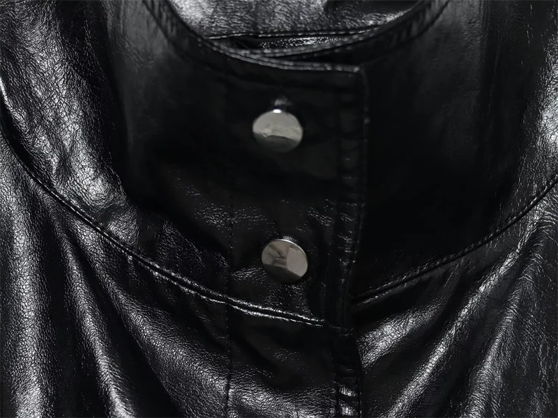 Женская куртка 2024, осеннее новое поступление, черная куртка-пилот из искусственной кожи с длинными рукавами, свободная куртка-пилот, модный модный стиль