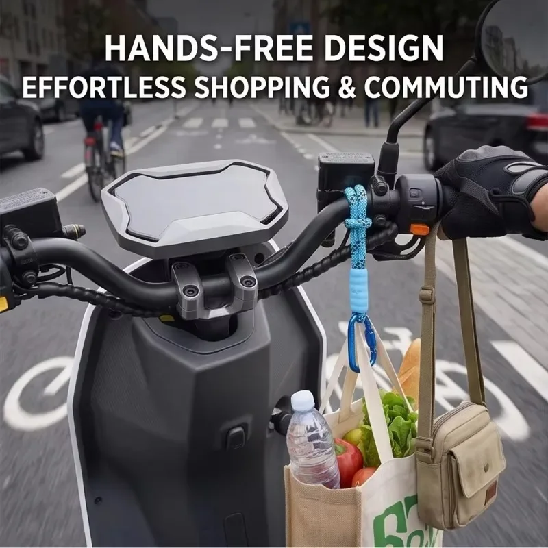Motorcycle Handlebar Storage Hook E-Bike Scooter Helmet Hanging Buckle with Reflective Strap Universal Hanger for Takeaway Bag