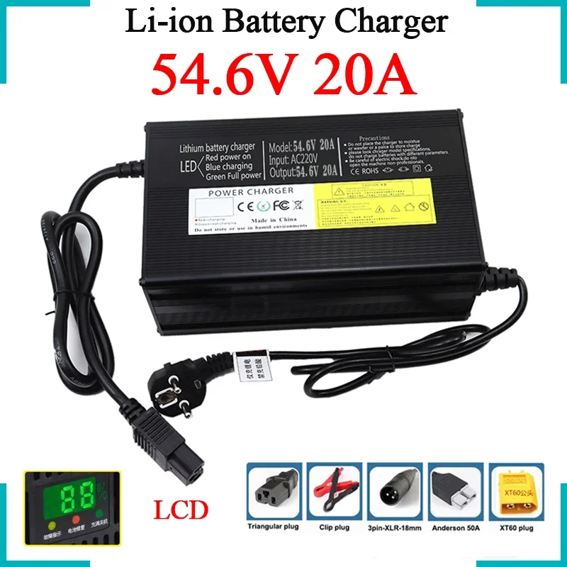 

54.6V 20A Lithium Battery Charger LCD Display For 13S 48V 20A 30A 50A High Power E-two wheelers/motorbike/tricycle Fast charging