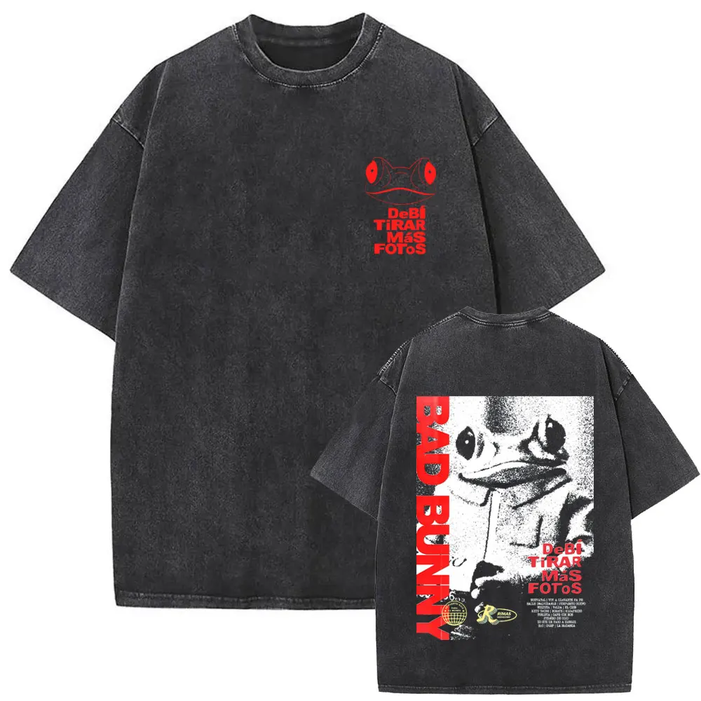 

Hot Sale New Rapper Bad Bunny Vintage Washed T Shirts Debi Tirar Mas Fotos DTMF Merch T-shirt Men Women Summer Hip Hop T-shirts