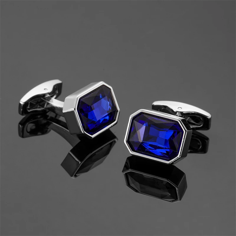 New copper material octagonal orange blue red crystal cufflinks men\'s French shirt cufflinks clothing accessories wholesale