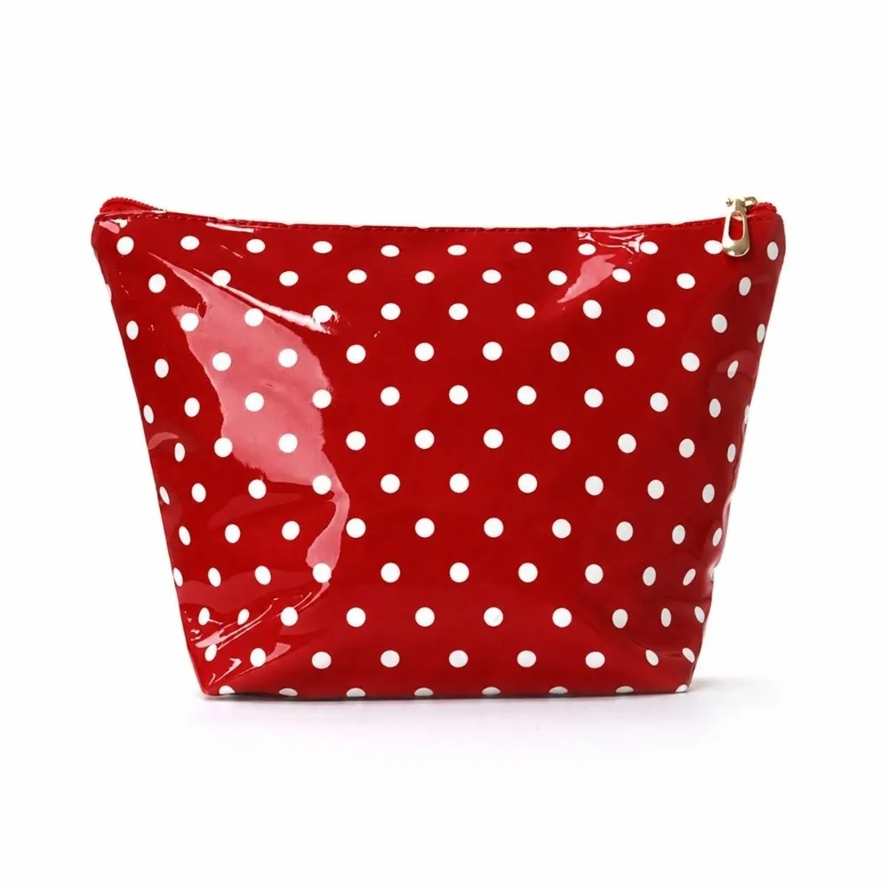 Glossy Polka Dot Cosmetic Bag PU Material Waterproof Makeup Pouch Large Capacity Portable Design Handheld Makeup Pouch