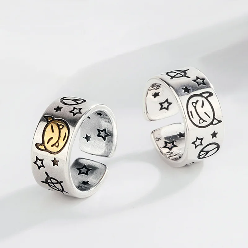 New Arrival Vintage Devil Face & Star Thai Silver Ladies Party Ring Jewelry For Women Halloween Gift Never Fade
