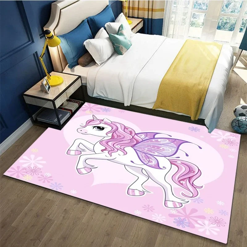 Cartoon Unicorn Rainbow Carpet Kids Girls Bedroom Decoration Area Rug Lovely Fantasy Animal Floor Mat Home Living Room Doormat