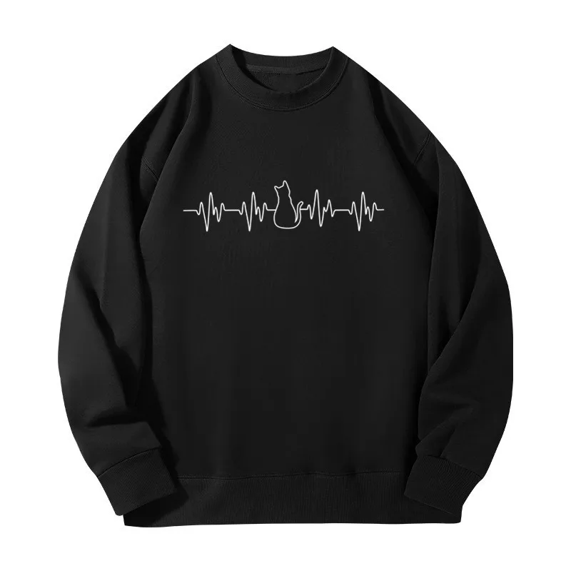 

Heartbeat Cat Love print streetwear men Women Pullovers Couple hoodie Funny Sweatshirts Outdoor Casual clothing