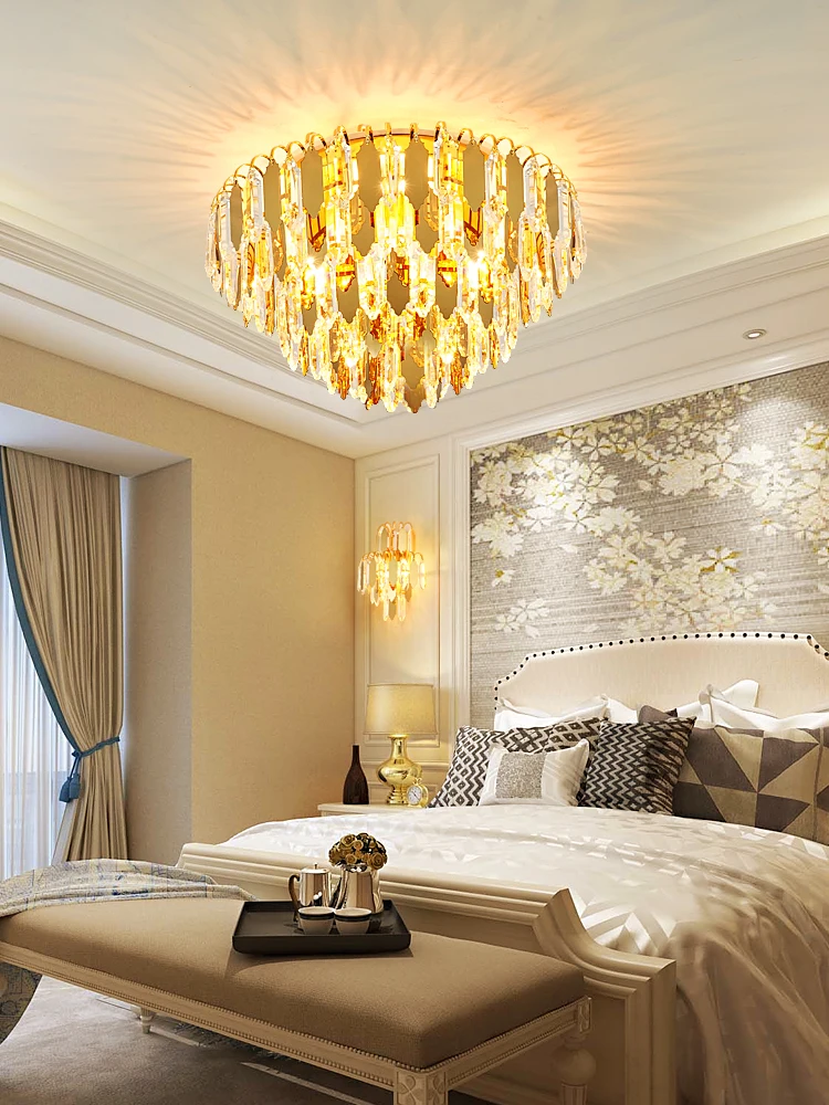

Dimmable Led Golden Chrome Crystal Lustre Lamparas De Techo 2026 Ceiling Chandelier Ceiling Lamp For Foyer Bedroom
