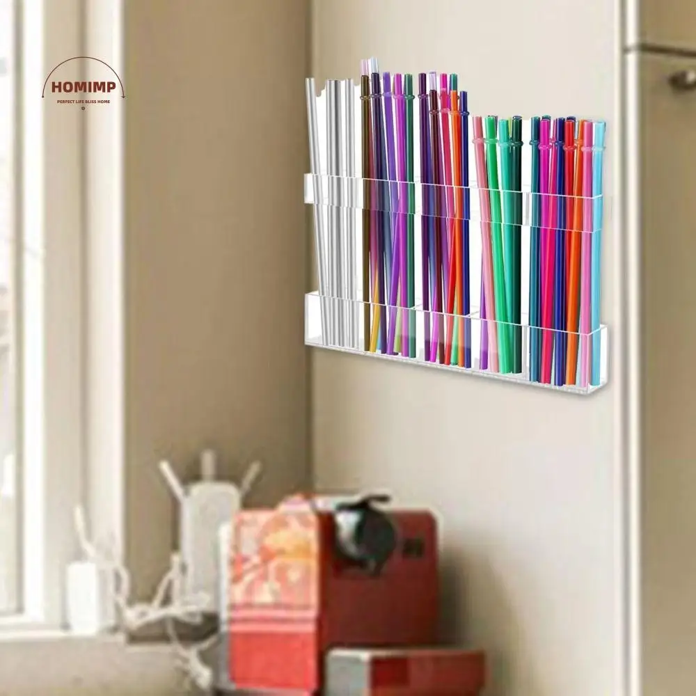 

Acrylic Acrylic Straw Holder 5 Grids Reusable Makeup Brushes Organizer Wall Mounted Multifunctional