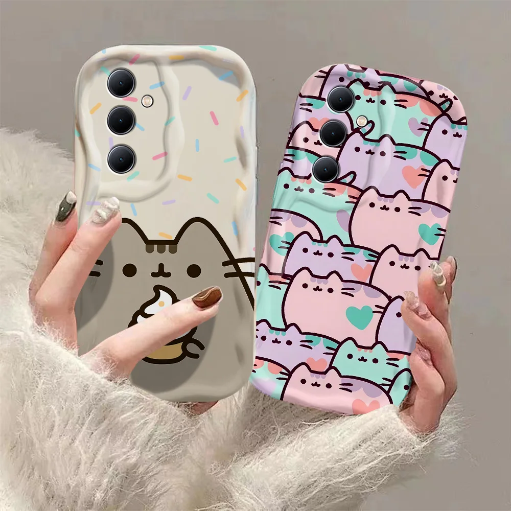 Cartoon 3D Wave Case For Samsung A73 A72 A71 A55 A54 A53 A35 A34 A33 A25 A24 A23 A15 A14 A13 A05 A04 4G 5G P-Pusheens Cats Cover